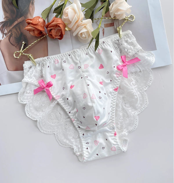 Cute lace heart bow femboy panties