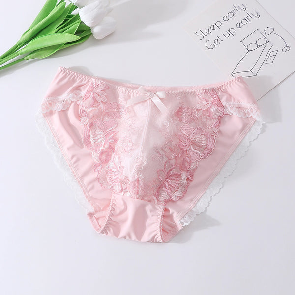 Floral embroidered satin femboy panties